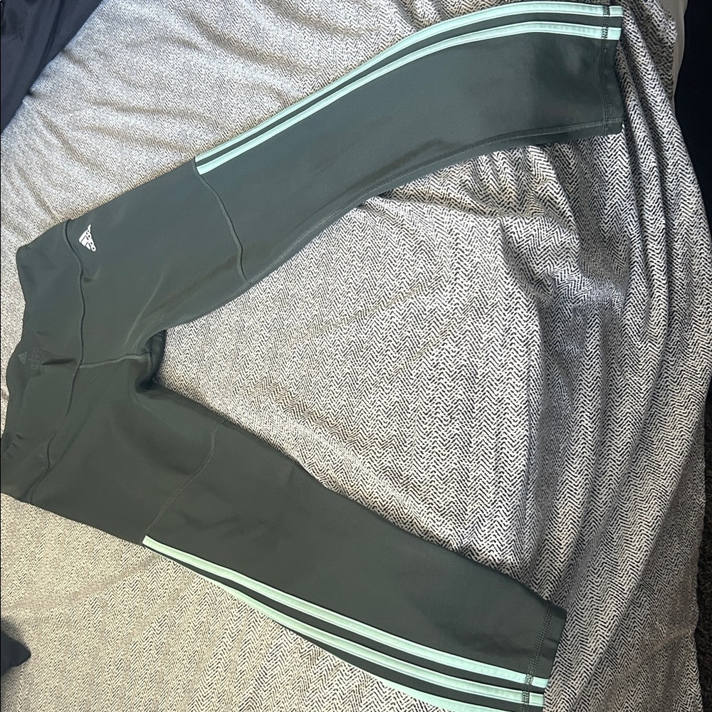 Adidas women Leggings in Black with Light Blue Stripes